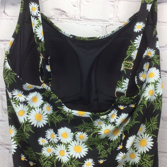 Hilor One Piece Swimsuit Women’s Size 16 Daisy Shirred Tank Tummy Control Retro - Picture 4 of 10